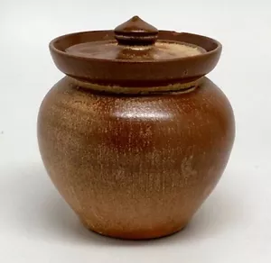 2.75" mini covered sugar bowl cocoa brown NC Pottery #3 small rim chip - Picture 1 of 7