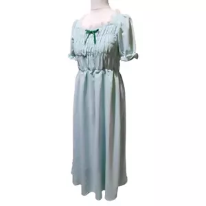 Mint Green Puff Sleeve Milkmaid Dress Girly Coquette Shirred SZ S - Picture 1 of 5