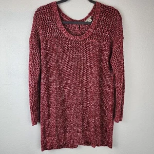 Lucky Brand Womens Sweater Red Lace Up Back Tunic Open Knit Sweater XL Boho - Picture 1 of 13