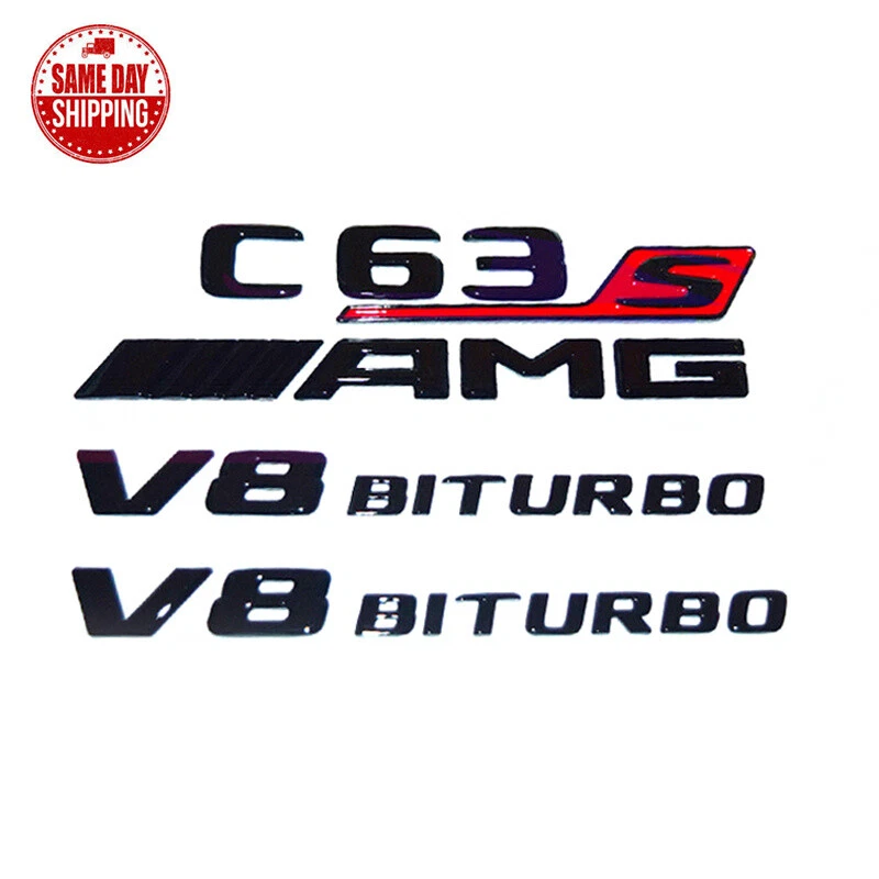 Nuevo estilo negro brillante C63S AMG V8 2020 insignia emblema biturbo para Mercedes Benz EE. UU. Foto 1 de 4