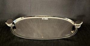 Godinger Silver Art Co Handmade Gunmetal Oval St. Steel Tray, Glass Polished NWT - Picture 1 of 16