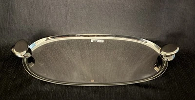Godinger Silver Art Co Handmade Gunmetal Oval St. Steel Tray, Glass Polished NWT - Image 1 of 4
