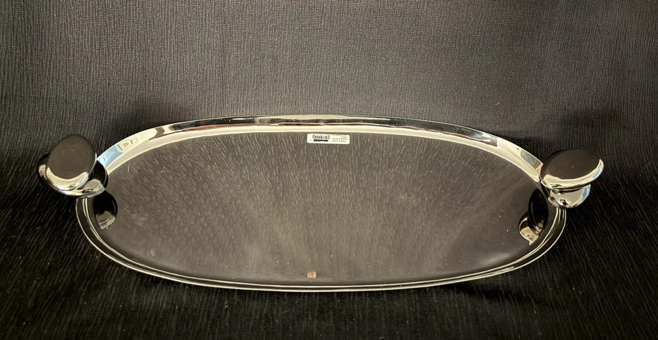 Godinger Silver Art Co Handmade Gunmetal Oval St. Steel Tray, Glass Polished NWT - Image 1 of 4