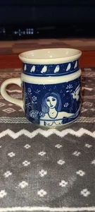 Vintage 1976 Taylor & Ng Garden of Eden Mug/Cup Eve with Birds Cobalt Blue Glaze - Picture 1 of 11