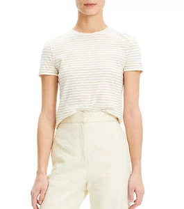 Camiseta Top Theory Talla 00 Rayas Algodón Orgánico Cuello Redondo Dorado Crema - Imagen 1 de 5