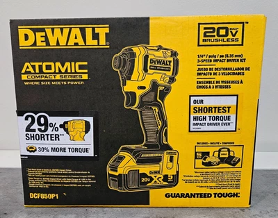 DeWALT Atomic 20V 1/4" Impact Kit w/ bag, 5Ah Battery & Charger DCF850P1 2025 - Image 1 of 4