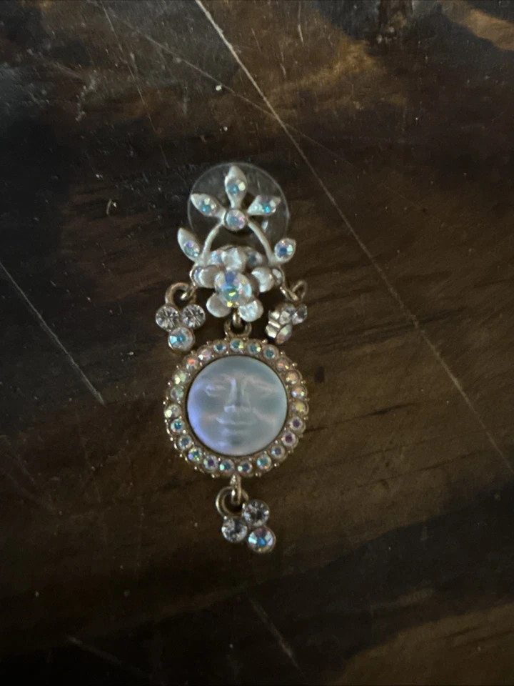 1* Pendiente colgante vintage Kirks Folly cara luna iridiscente estrás cuentagotas Foto 1 de 3