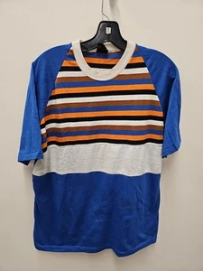 Vintage 70s Puritan Short Sleeve Striped Srufer Hippy Shirt Large - Afbeelding 1 van 4