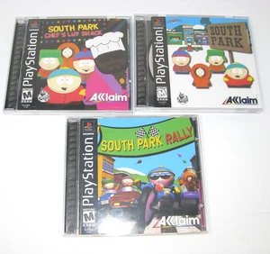 Ps1 South Park Lot of 3 Games Cib w/ Reg Cards - South Park Rally Chef Luv Shack - Picture 1 of 2