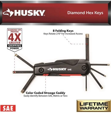 Folding Diamond SAE Hex Key Set with Diamond-tip Bit Black Finish (8-Piece) - Image 1 of 4