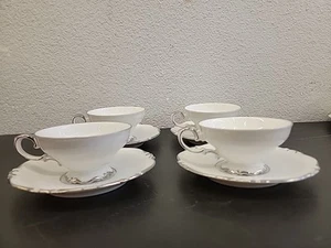 Lot of 8 CROWN JEWEL CHINA ELEGANCE SCROLLED EDGE FOOTED CUP & SAUCER - Picture 1 of 14
