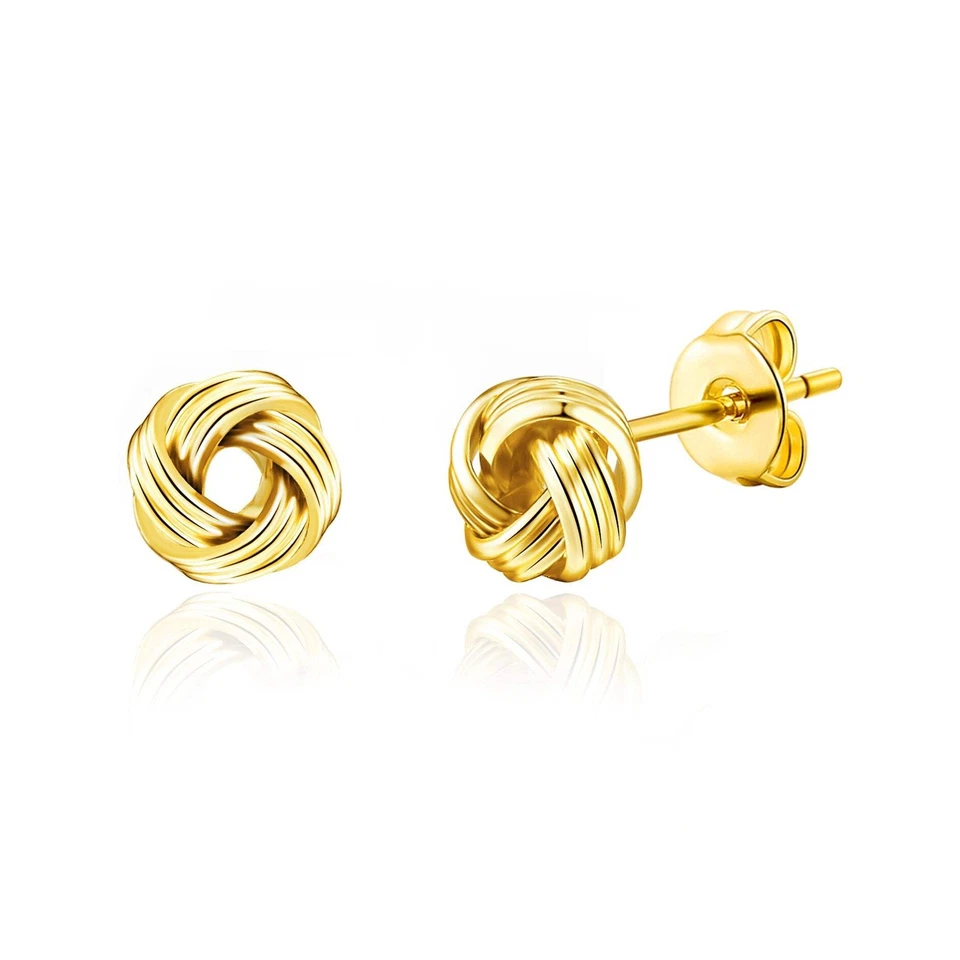Gold Plated Love Knot Earrings Small Stud Round Ear Studs Fashion Jewellery