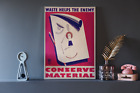Affiche de propagande américaine anti-Hitler de la Seconde Guerre mondiale "LES DÉCHETS AIDENT L'ENNEMI À CONSERVER LE MATÉRIEL"