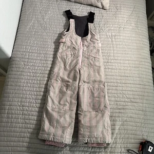 Columbia Kids Snowslope III Bib Pink & Gray Plaid Ice Girls Size Youth 4/5 - Picture 1 of 12