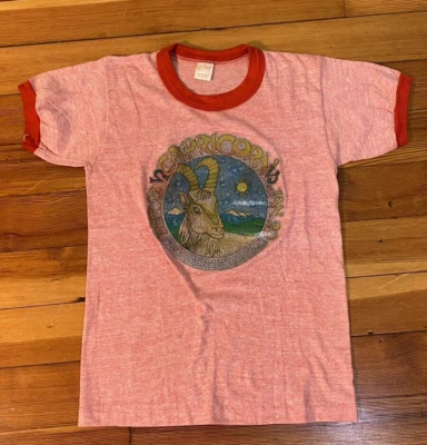 VTG 70/80s Sportswear TRI-BLEND RINGER T-Shirt Red Glitter Capricorn vinyl  XL - Image 1 of 4