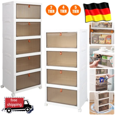 2-5 Lagen Stapelbox Faltbare Aufbewahrungsbox mit Deckel Groß mit Türen & Rädern - Bild 1 von 4