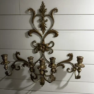 Vintage Italian Florentine Large Wall Sconce Candelabra Gold - Picture 1 of 17