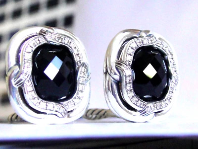 PENDIENTES DE DIAMANTES DAVID YURMAN SS LABERINTO ÓNIX NEGRO $1450 Foto 1 de 3
