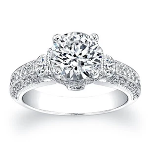 Round Cut 2 Ct Lab Grown Diamond Ring for Engagement in 14K White Gold - Picture 1 of 4