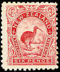 NZ 6d KIWI, 1900, BRICK-RED, VF, UHM, CP14c(3),  CV $NZ650