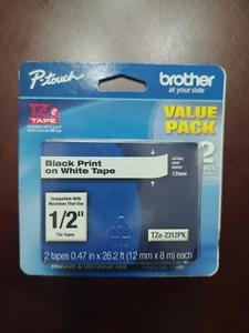 PTouch Label 2 Pack - New - 1/2” Black Print On White Tape Organization - Picture 1 of 3