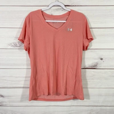 Underarmour Heatgear Womens Shirt V-Neck Athletic XL Peach Moisture Wick. - Image 1 of 4