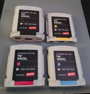 Lot 4 Empty Staples HP 940XL compatible ink cartridges yellow cyan magenta black - Picture 1 of 4