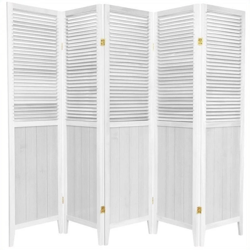 Oriental Furniture 6 FT Tall Beadboard Room Divider White 5 Panel