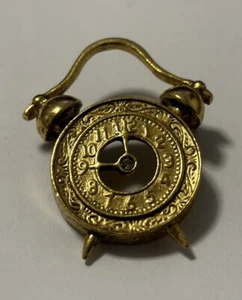 Crystal Center Gold Tone Alarm Clock 2” Tall Pin Brooch - Picture 1 of 3