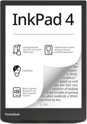 PocketBook InkPad 4 Eye-Friendly Audio E-Book Reader large 7.8ʺ E-Ink Display - Image 1 of 4