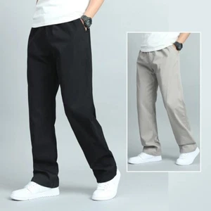 Men's Casual Cotton Cargo Pants Loose Fit Straight Trousers Multi Pocket Joggers - Picture 1 of 7