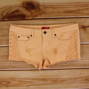 Bongo Jean Shorts Juniors 9 Orange Denim Cotton Lace Accent Distressed Low Rise