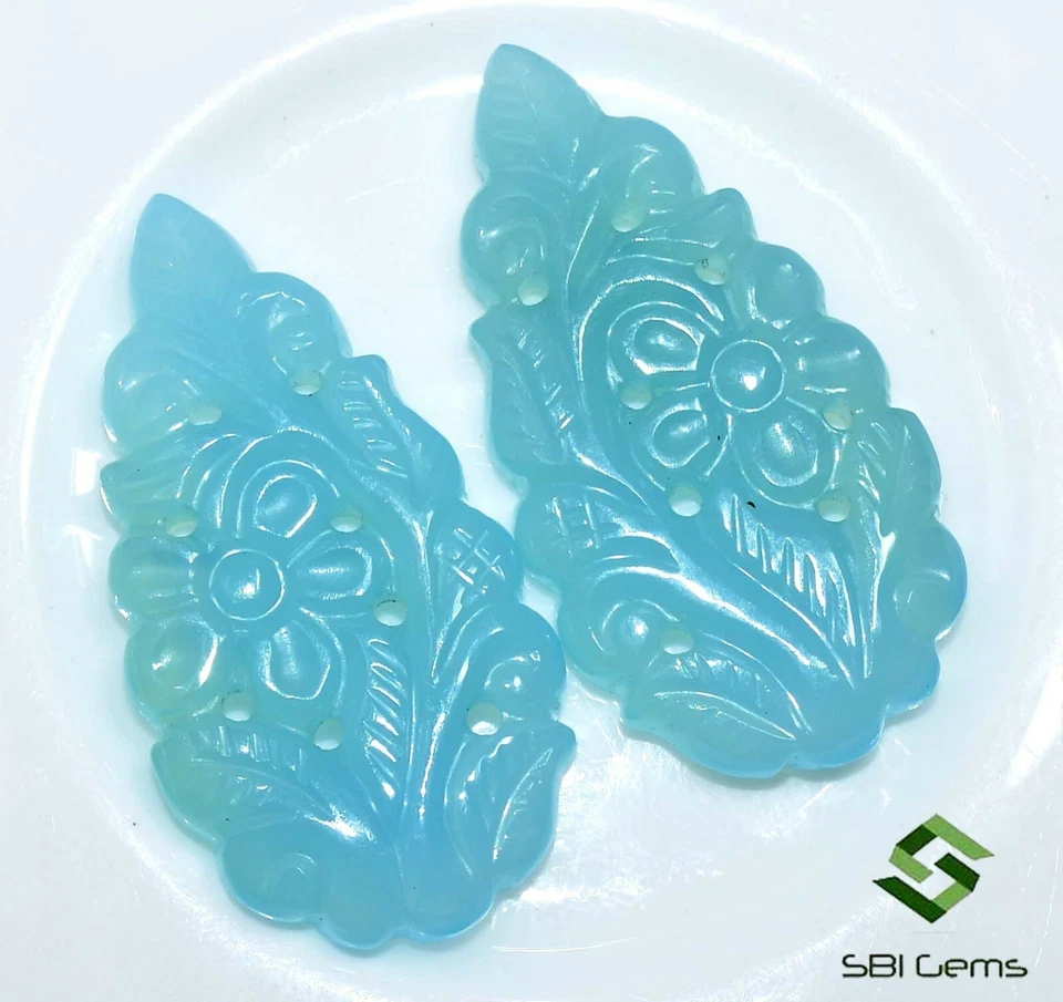 35x18 mm Natural Chalcedony Handmade Carving Pair 41.17 CTS Loose Gemstones - Image 1 of 4