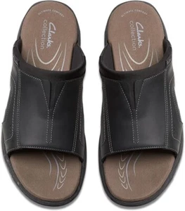 Clarks Herren Walkford Band Pantolette Sandale 9,5 breit, schwarzes Leder - Bild 1 von 7