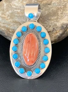 Colgante con racimo de plata esterlina navajo turquesa azul y ostra espinosa 11564 - Imagen 1 de 12