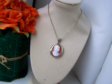 VINTAGE 9CT GOLD WASHED SOLID STERLING SILVER CAMEO PENDANT 18" CHAIN NECKLACE