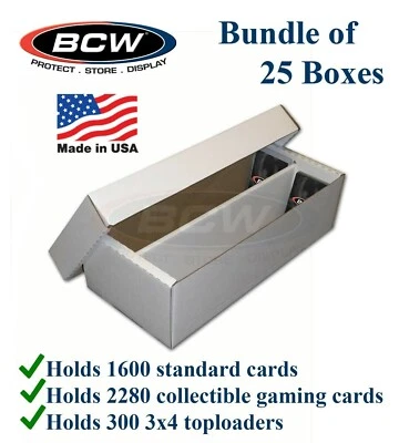 25 BCW 1600 Count 2 Row Durable Cardboard Card Storage Shoe Boxes Fit Coin Slabs