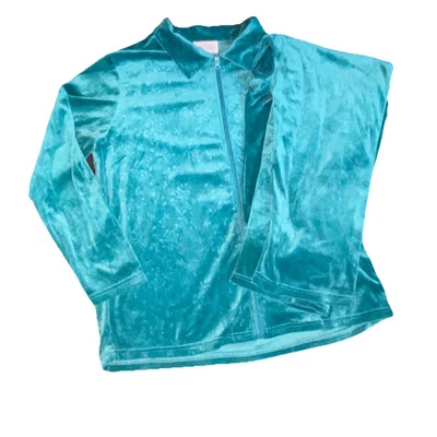 Винтажный 90-х бирюзовый велюровый спортивный костюм на молнии широкие ноги Hanes большой средний - Изображение 1 из 4