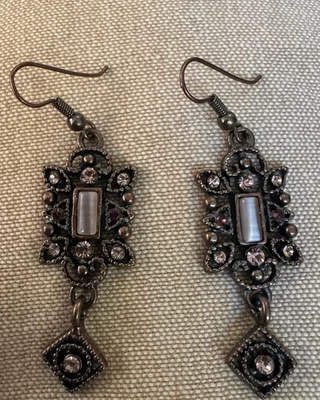 Pretty BoHo style drop earrings amethyst Rhinestones 2 Inches Long - Image 1 of 4