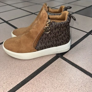 Michael Kors Girl Jordana Sadie logo platform sneakers booties tolder mocha/cara - Picture 1 of 8