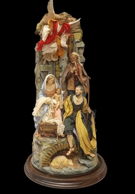 natività cm35 in campana 30×70 Creche Neapolitan Krippen Kunst Presepe Napoletan - Immagine 1 di 4