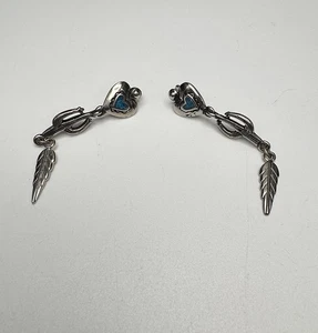 Encantadores pendientes colgantes de plata de ley con corazón turquesa 5,6 g plumas - Imagen 1 de 2