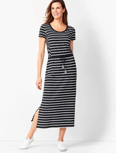 Damen T by Talbots schwarz gestreift UPF 50+ Kordelzug Taille Midikleid XL - Bild 1 von 7