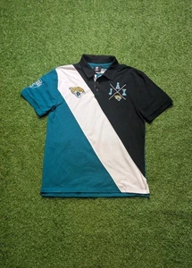 Jacksonville Jaguars Polo Shirt Mens L Black White Teal Diagonal Stripe NFL - Picture 1 of 12