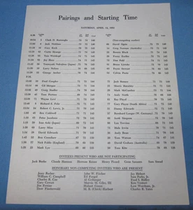 Emparejamientos y hoja de hora de inicio ~ Torneo de golf Masters sábado 14 de abril de 1984 - Imagen 1 de 3