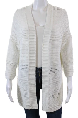 Top tejido algodón por otoño cachemir para mujer manga larga frente abierto blanco talla XS Foto 1 de 4