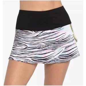 Lucky In Love Women’s Sz S Black White Zebra Stripe Skirt Tiered Scallop Active - Picture 1 of 13