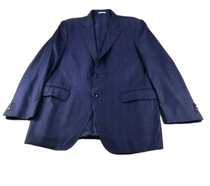 Peter Millar Men’s Blue Windowpane Wool Sport Coat Jacket Blazer Sz 44T - Picture 1 of 18
