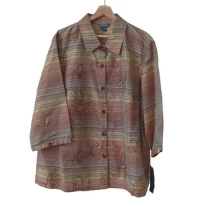 NWT City Blues Koret Shirt Womens 2X Silk Blend Floral Embroidered Button Up Top - Picture 1 of 7