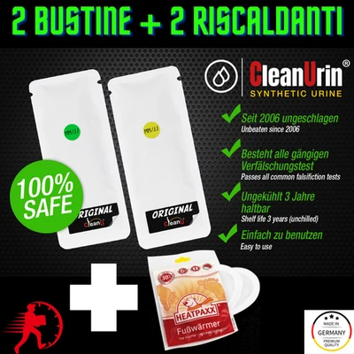 CleanU 2 BUSTINE + 2 RISCALDANTI 👨‍🔬 2 x 25 ml Urina Sintetica 🔥⚗️ Clean Urin - Imagen 1 de 4